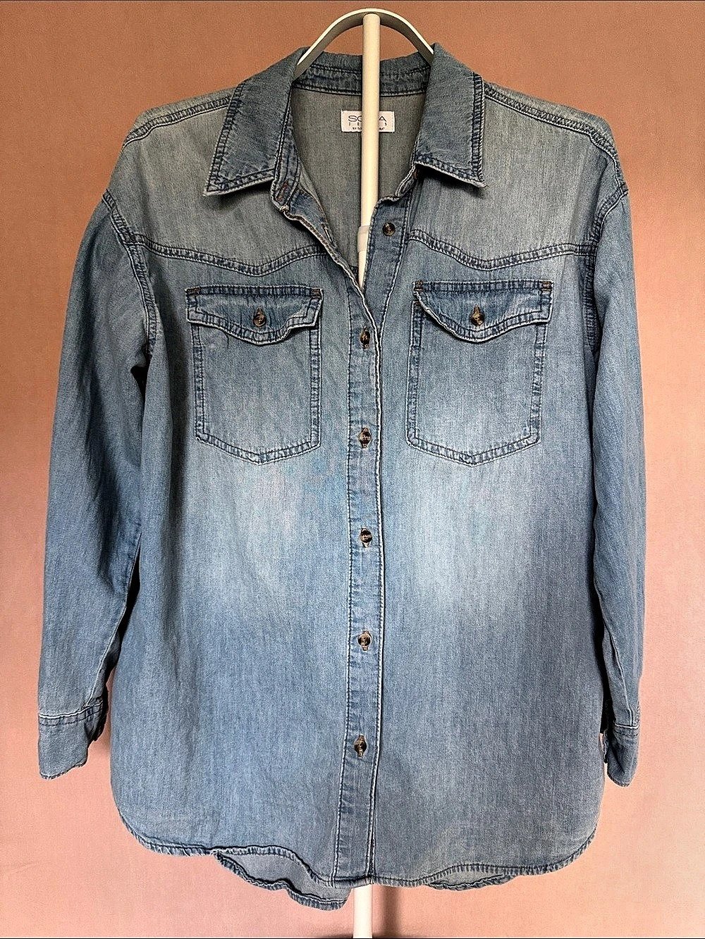 Sofia Jeans by Sofia Vergara Oversized Boyfriend Shirt Denim Blue Medium